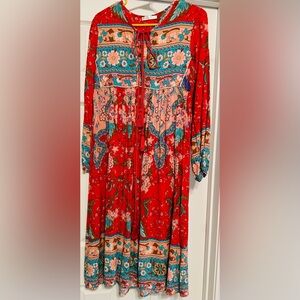 R. Vivimos Red Bohemian Midi Dress NWOT